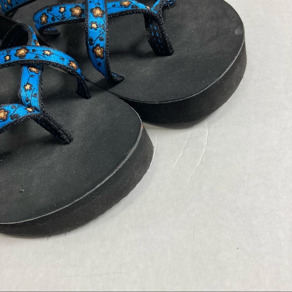 Teva Strappy Flip Flop Thong Sandals Blue Floral - Picture 6 of 10